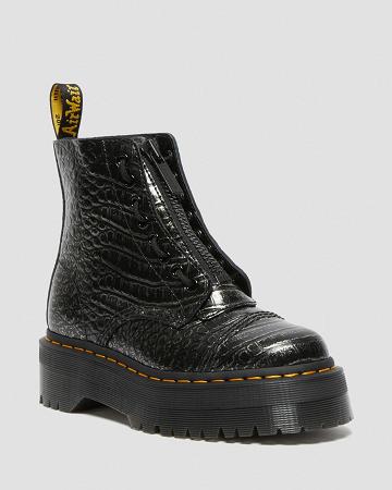 Dr Martens Sinclair Croc Emboss Leren Platform Laarzen Dames Zwart | NL 52DFM